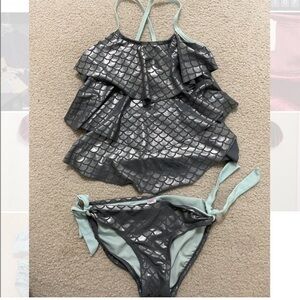 Silver and Mint Ruffled Swimsuit Set